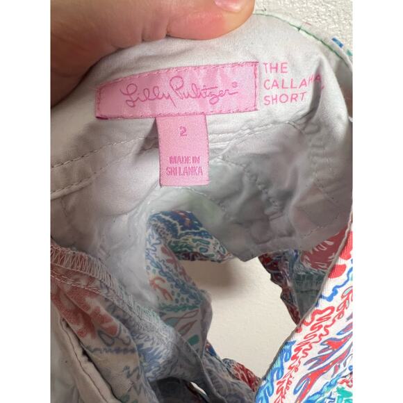 Lilly Pulitzer Let Minnow Print Callahan Cotton Mid Rise Tropical Shorts Size 2 - Picture 7 of 7
